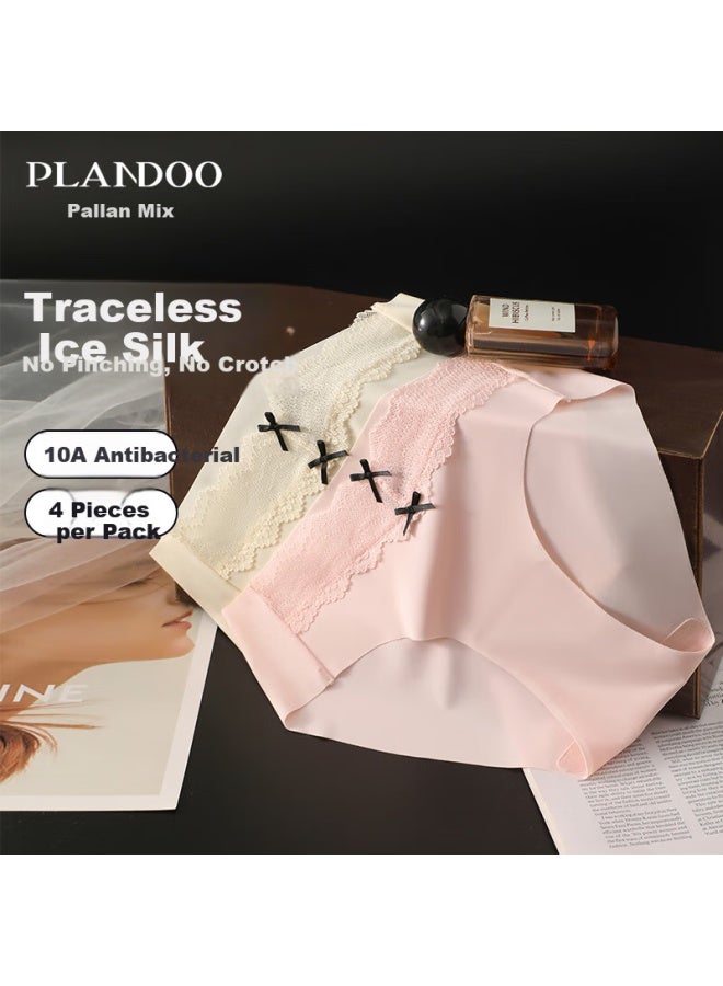 PLANDOO Palando Ice Silk Seamless Lace Skin-friendly 10a Antibacterial 100% Cotton Crotch 4-pack L - Image 1