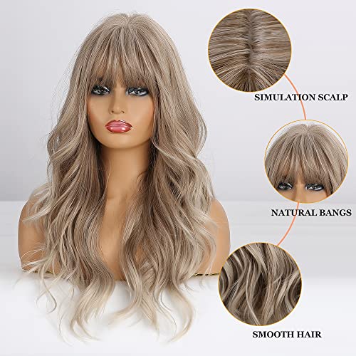 Esmee Highlight Brown Blonde Ash Gray Long Wigs Heat Resistant Synthetic Cosplay Wavy Wigs With Bangs for Women - Image 3