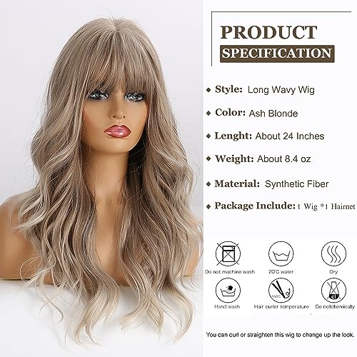 Esmee Highlight Brown Blonde Ash Gray Long Wigs Heat Resistant Synthetic Cosplay Wavy Wigs With Bangs for Women - Image 2