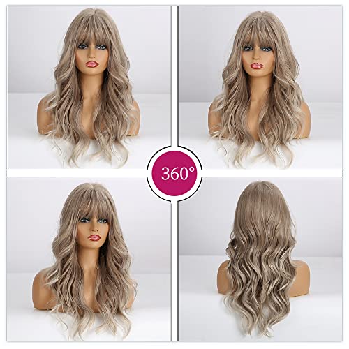 Esmee Highlight Brown Blonde Ash Gray Long Wigs Heat Resistant Synthetic Cosplay Wavy Wigs With Bangs for Women - Image 5