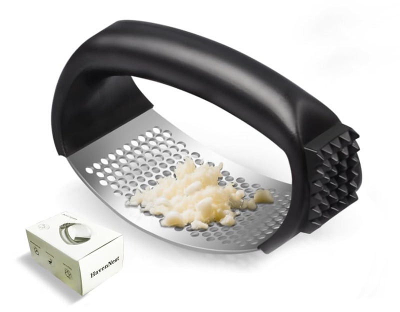 HavenNest Garlic Press Equipped with Soft Ergonomic Handle, Easy to Crush Garlic, Easy to Clean, and Rust-resistant, Upgrade Black - Image 5