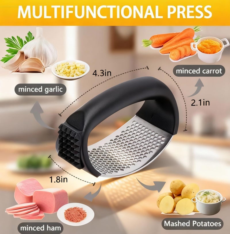 HavenNest Garlic Press Equipped with Soft Ergonomic Handle, Easy to Crush Garlic, Easy to Clean, and Rust-resistant, Upgrade Black - Image 3