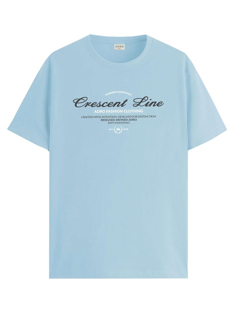 ADRO Men's Regular Fit T-Shirt - Crescent Line Typography in Sky Blue - Image 1