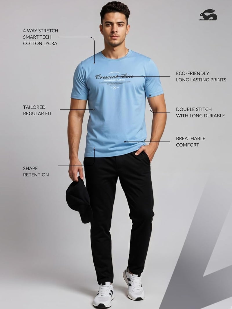 ADRO Men's Regular Fit T-Shirt - Crescent Line Typography in Sky Blue - Image 3