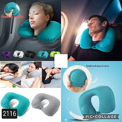 AREO Automatic Air Inflatable U-Shape Travel Pillow, Inflatable Travel Neck Pillow Comfortable U-Shape Headrest Support for Office Train Car Airplane (AREO Neck Pillow 2 PC Any COL R02400) - Image 2