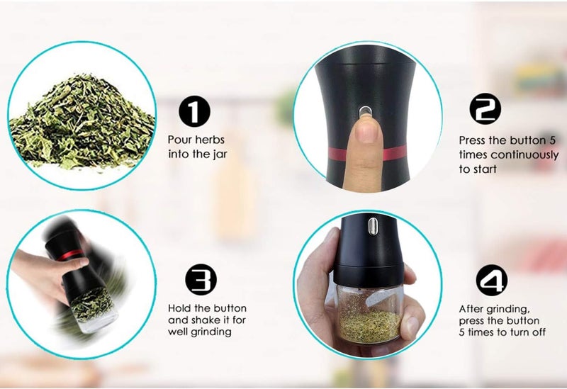 AiTURE Upgraded Mini Electric Grinder Spice Smart Herb 1100 mAh with 50ml Jar,Easy to Carry (big) - Image 3