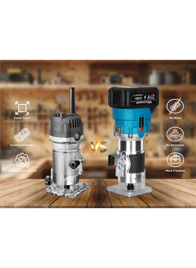 TriThardware Cordless Wood Router, 21V Brushless Trimmer Router with 2 x 4.0Ah Battery, Portable Lithium Electric Router 6 Speed Adjustable, Wood Router Tool with 1/4" Router Bits, Using for Wood Slotting, Trimming-Blue - Image 5