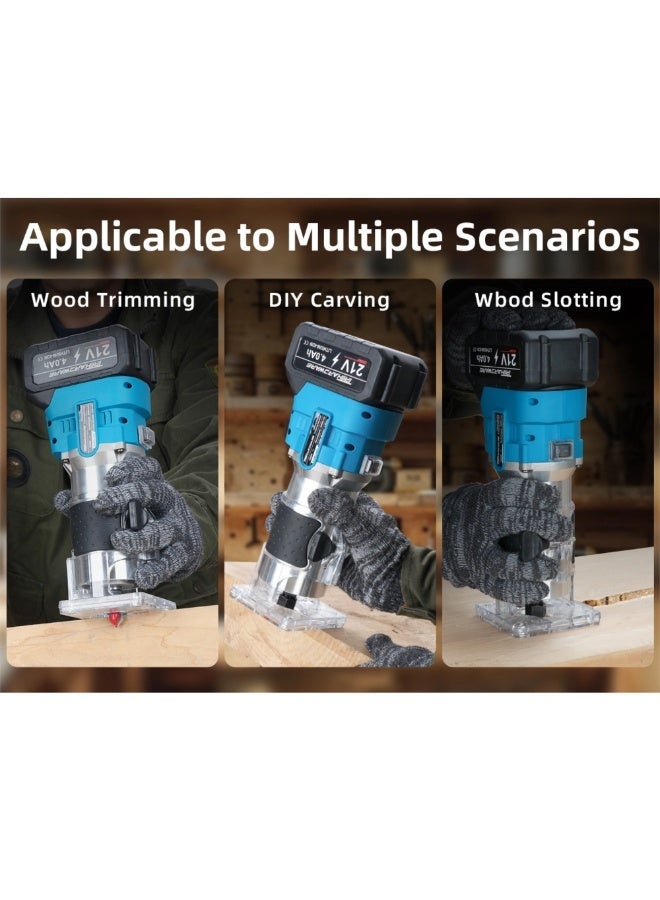 TriThardware Cordless Wood Router, 21V Brushless Trimmer Router with 2 x 4.0Ah Battery, Portable Lithium Electric Router 6 Speed Adjustable, Wood Router Tool with 1/4" Router Bits, Using for Wood Slotting, Trimming-Blue - Image 4