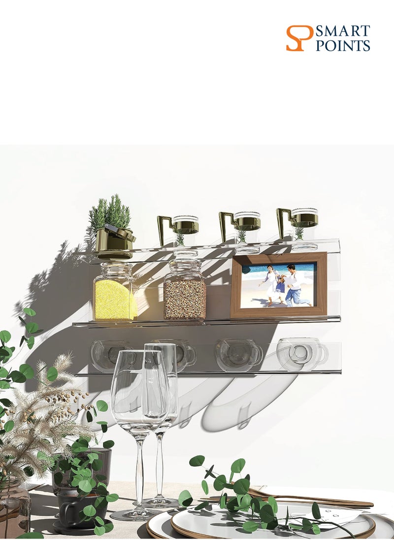 SMARTPOINTS Clear Acrylic Wall Shelves,Small Floating Adhesive Shelf That Can Be Installed in Bathroom, Living Room, Kitchen, Shower Room,Used to Display,Organize and Store Perfume, Cosmetics  - Image 2