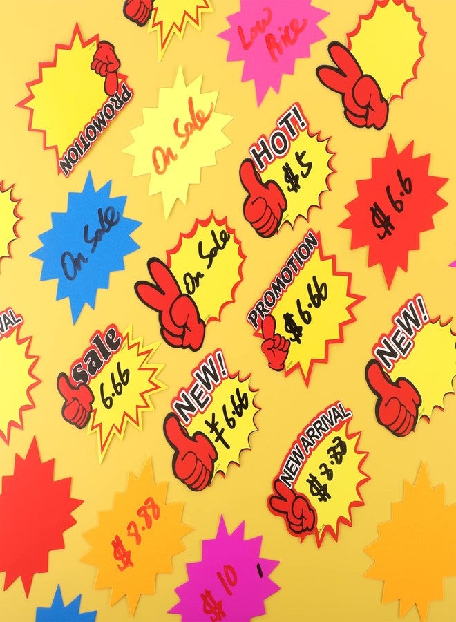 Prudiut 600 Pieces Starburst Signs Fluorescent Signs Starburst Signs for Retail Price Tags Signs Burst Paper Signs for Retail Party Favors（3.5 * 2.8 Inch） - Image 2