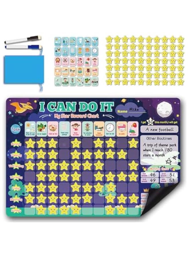 HOOKOR Reward Chart System, Chore Charts for Kids, Include 40 Stars Stickers, Behavior Reward Chart with Hanging Loop & Pockets, Motivate Responsibility & Good Habits - Image 1