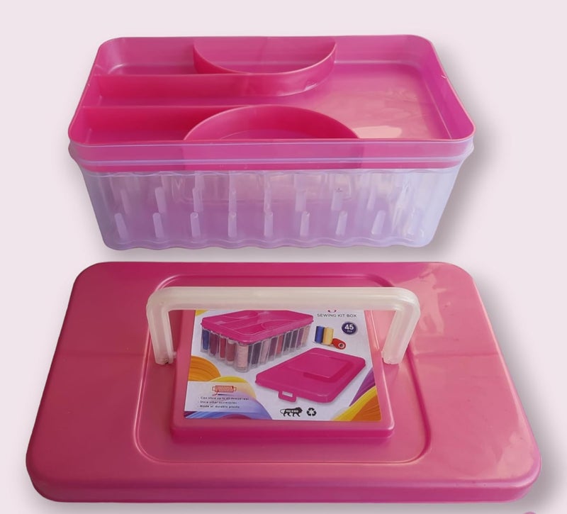 Two Brothers Sewing Kit Thread Box Container with Plastic Tailoring Accessories Box_All Multicolour are Also Available_SizeBig Size 45 Reel Storage Box  - Image 1