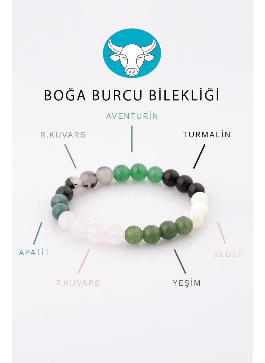 Güneş Avm GÜNEŞAVM Natural Stone Bracelet Made of Taurus Zodiac Stones 8 mm Sphere Cut - Zodiac Bracelet 