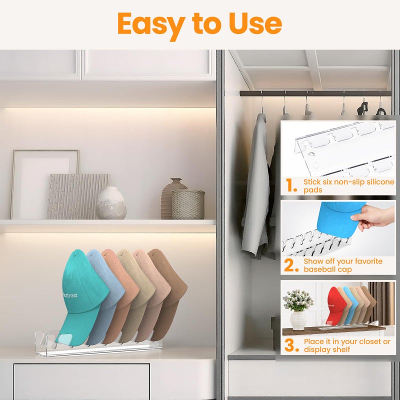 Nicetree Hat Organizer for Baseball Caps, 2 Pcs No Install Acrylic Hat Racks for 14 Baseball Caps Storage, Hat Stand for Caps Display and Organizer for Dresser, Bedroom, Closet, Office - Image 3