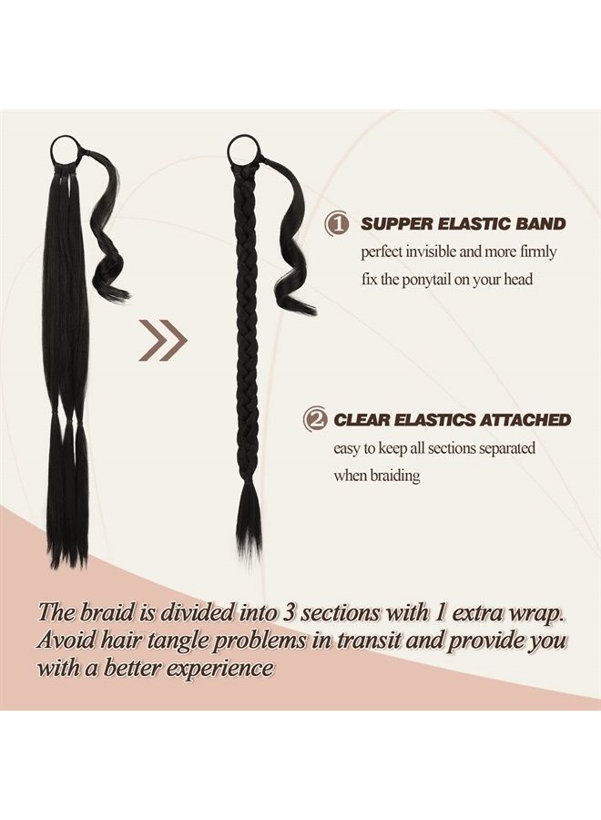 BARSDAR 2PCs 30 Inch Long Braided Ponytail Extension with Hair Tie Straight Wrap Around Hair Extensions Pony Tail DIY Natural Soft Synthetic Hair Piece for Women Girls-Natural Black - Image 2