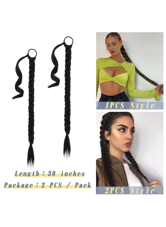 BARSDAR 2PCs 30 Inch Long Braided Ponytail Extension with Hair Tie Straight Wrap Around Hair Extensions Pony Tail DIY Natural Soft Synthetic Hair Piece for Women Girls-Natural Black - Image 4