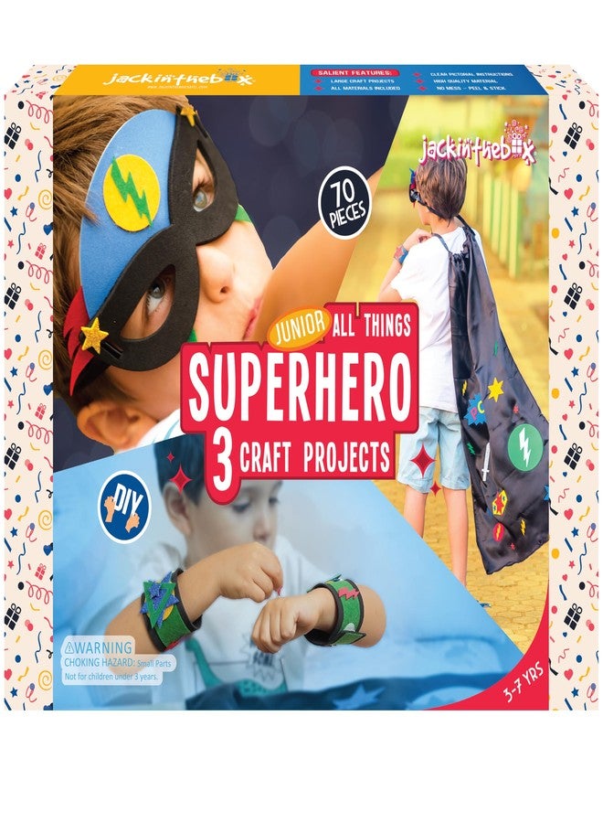 jackinthebox Superhero DIY Dress up Art and Craft Kit | Make a Cape, Mask and Cuffs | Best Gift for Boys Ages 5 6 7 8 Years | 3 Craft Projects in 1 Box - Image 1