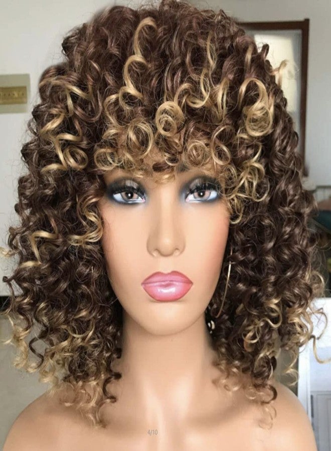 shenruifa Wig Short Curly Wigs Synthetic Hair Wigs, Short Curly Afro Wigs for Black Women Curly Wig with Bangs Afro Wigs for Cosplay Party Daily Use (B) - Image 5