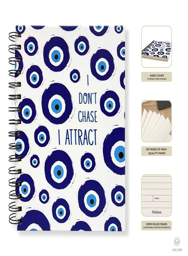 دفتر ملاحظات حلزوني من Articious، مقاس A5، 190 صفحة مسطرة، 80 غرام/متر مربع، دفتر يوميات للكتابة، مناسب للمدرسة والمكتب والإهداء - تصميم عين الحسد - Image 2