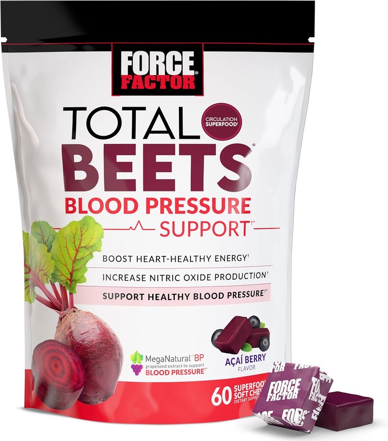 Force Factor Total Beets Blood Pressure Support Supplements with Beet Powder GreatTasting Beets Chewables for HeartHealthy Energy and Increased Nitric Oxide 60 Chews - Image 1