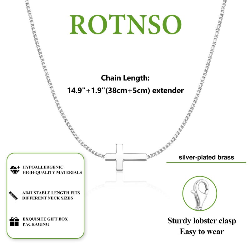 Rotnso Cross Necklace for Women Silver Plated Dainty Small Sideways Cross Pendant Choker Simple Trendy Cute Cross Charm Box Chain Necklace Easter Basket Stuffers Baptism Religious Faith Jewelry Gift - Image 5