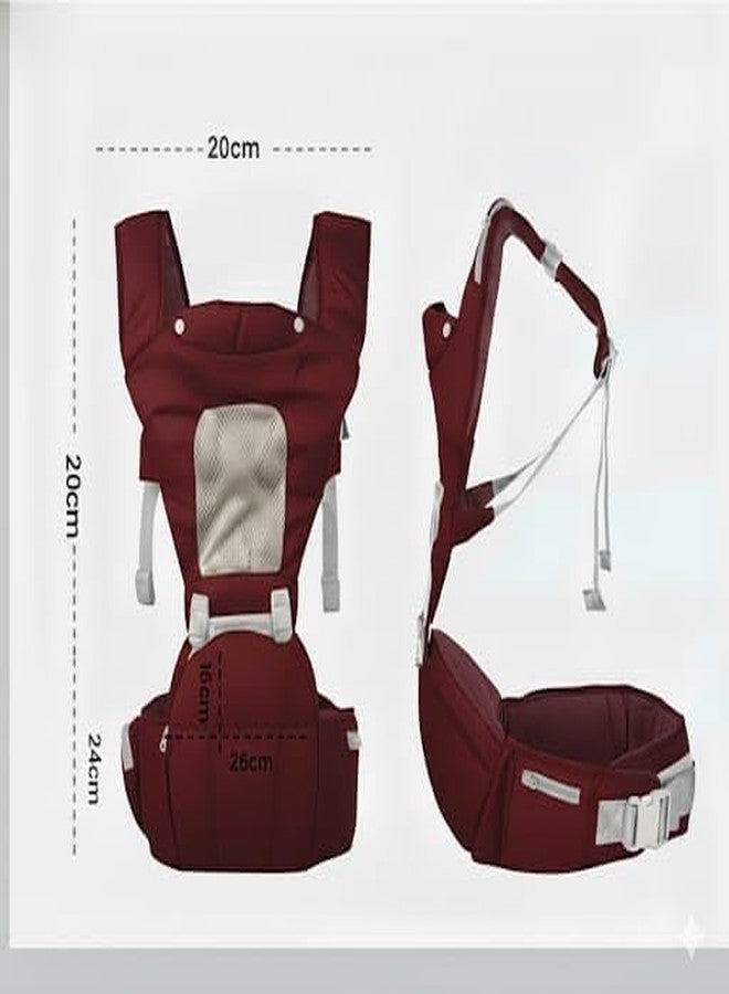hierax Baby Carrier Bag with Hip Seat, Ergonomic Design with Breathable Mesh Panels, Multiple Carrying Positions, (Maroon) - Image 2