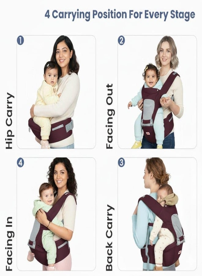 hierax Baby Carrier Bag with Hip Seat, Ergonomic Design with Breathable Mesh Panels, Multiple Carrying Positions, (Maroon) - Image 5