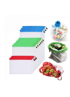 Y&D Reusable Mesh Produce Bags Washable Eco-Friendly for Grocery Shopping Storage Fruit Vegetable Toys Large, Medium Small 12pcs  - Image 1