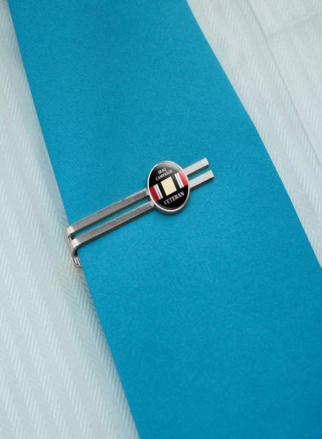 GRAPHICS & MORE Marines Iraq Campaign Veteran Ribbon Round Tie Bar Clip Clasp Tack Silver - Image 2