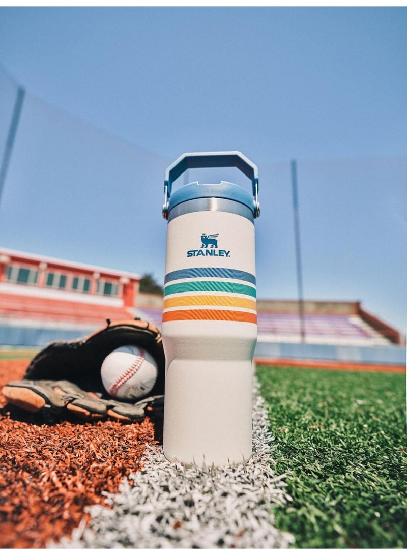 Stanley IceFlow Flip Straw Tumbler, 30oz - Cream Stripe | Vacuum Insulated Stainless Steel Water Bottle | Leak-Resistant, Car Cup Holder Compatible | Keeps Cold for 12 Hours - Image 4