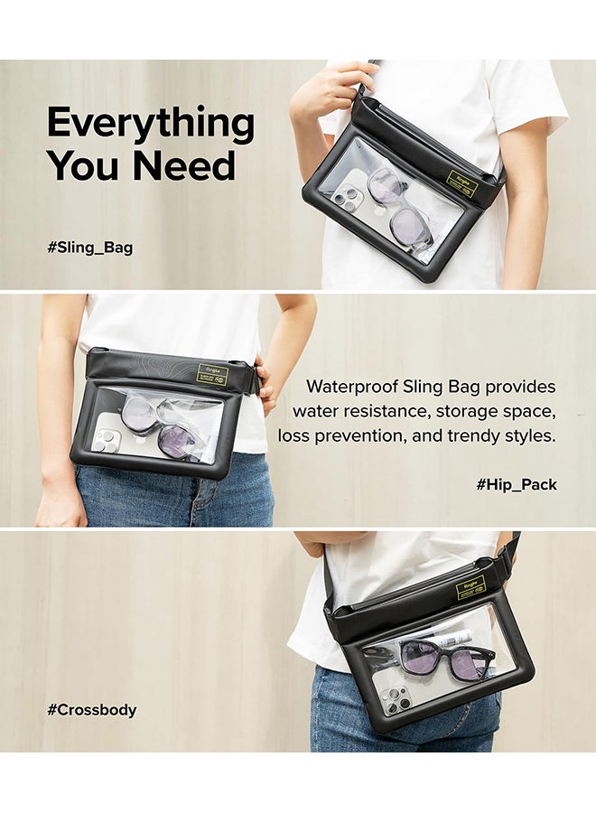 Ringke Waterproof Sling Bag IPX8 Underwater Phone Case Pouch One Touch Lock Air Pocket Float Universal Durable Crossbody Dry Bag with Adjustable Strap -Black - Image 3