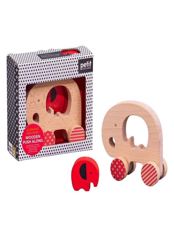 Petit Collage Elephant and Baby Wooden Push Toy - Cute Wooden Rolling Toy Ideal for Ages 12 Months and Older - Active Toy Encourages Movement, Makes a Great Gift - Image 1