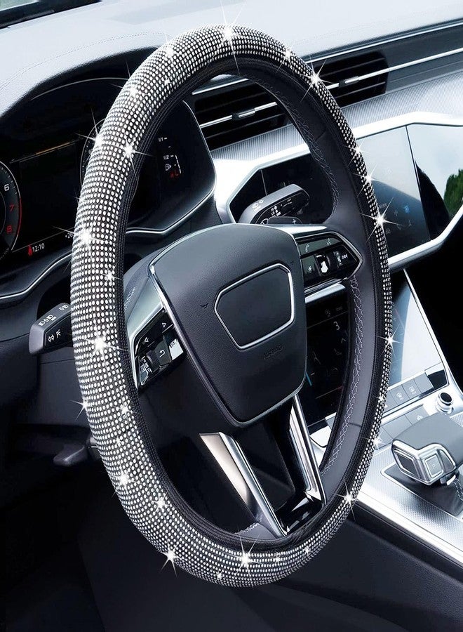 Limsas Bling Rhinestone Steering Wheel Cover with Crystal Diamond for Women, Sparkling Car Wheel Protector Universal Fit 14-15 inches - White - Image 1