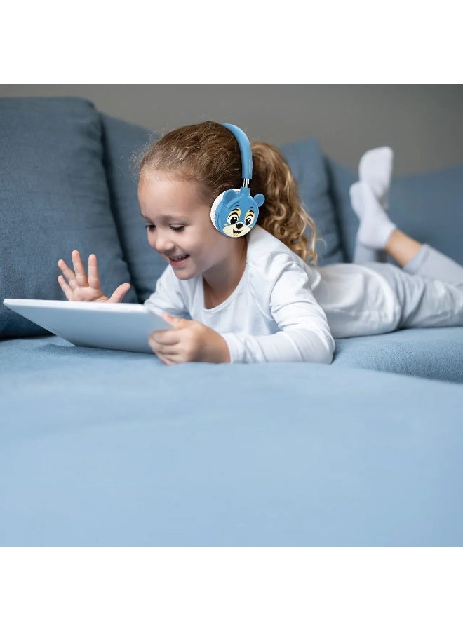 GREEN LION GK-500 Kids Wireless Headphone with Cat puppet face/ Soft for Ears/ lightweight/ PlayTime: 20 Hrs - Blue - Image 2