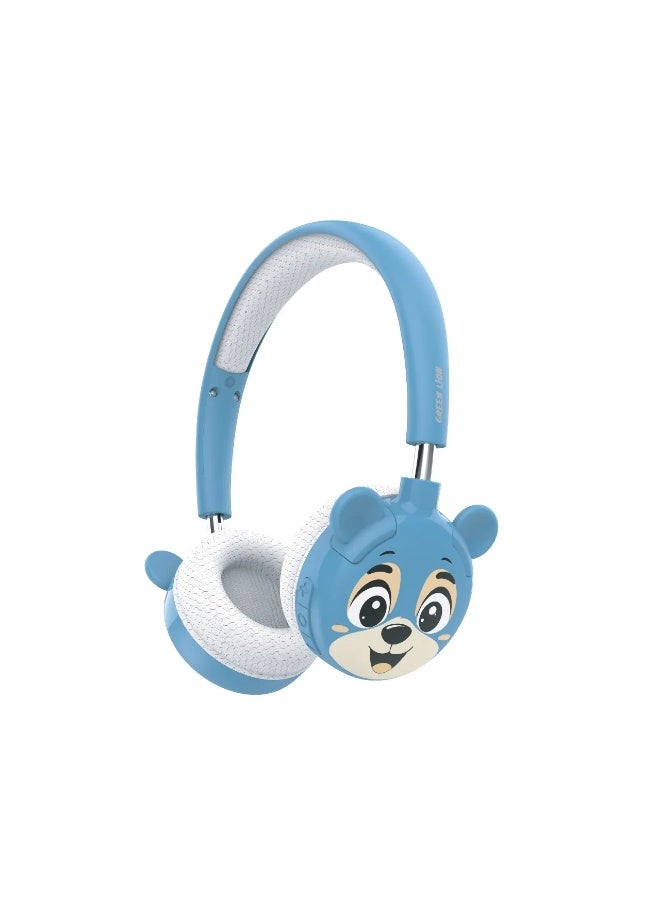 GREEN LION GK-500 Kids Wireless Headphone with Cat puppet face/ Soft for Ears/ lightweight/ PlayTime: 20 Hrs - Blue - Image 1