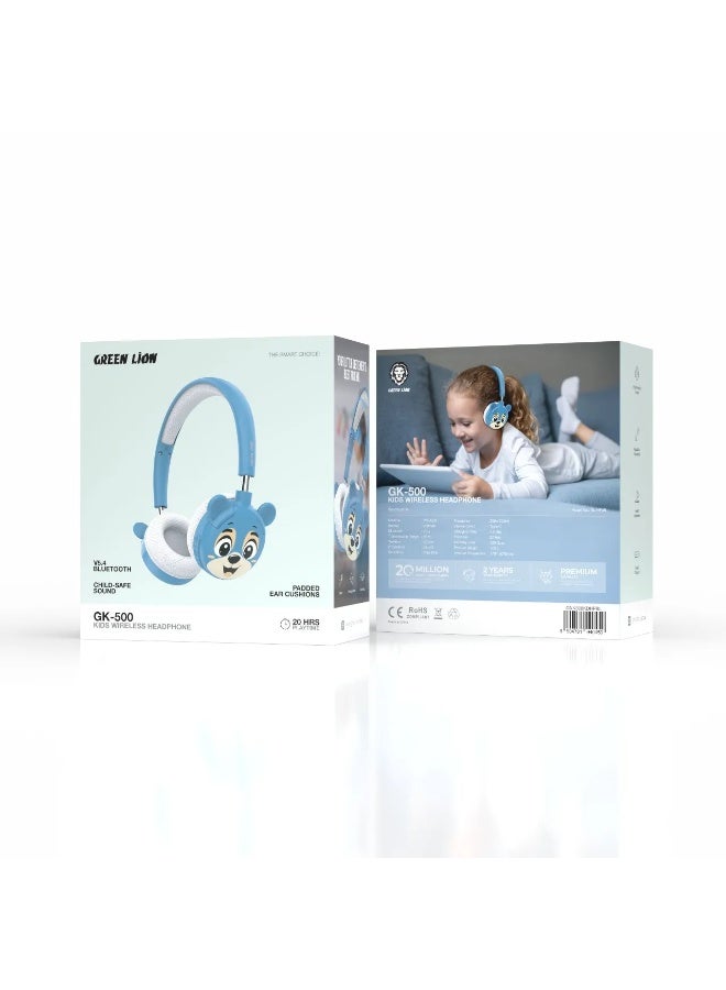 GREEN LION GK-500 Kids Wireless Headphone with Cat puppet face/ Soft for Ears/ lightweight/ PlayTime: 20 Hrs - Blue - Image 3