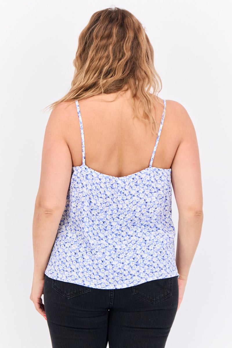 MANGO Women V-Neck Sleeveless Floral Top, White - Image 2
