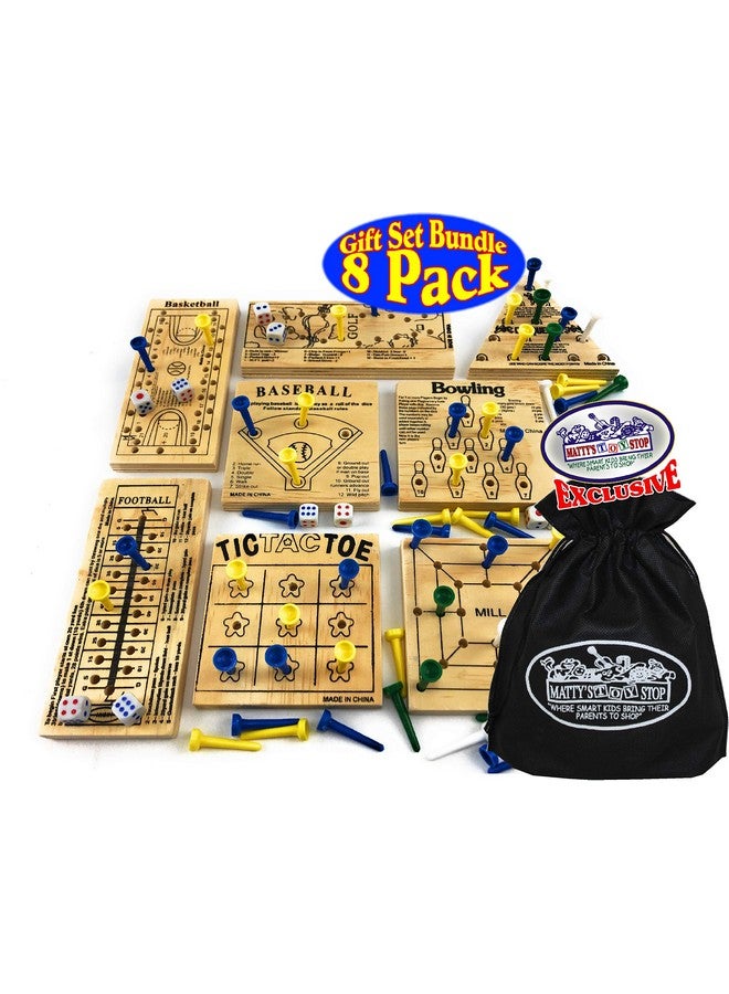 Matty's Toy Stop Deluxe Classic Peg Games Wood Puzzles (Baseball, Basketball, Bowling, Conqueror, Football, Golf, Mill & Tic Tac Toe) Gift Set Bundle with Bonus Storage Bag - 8 Pack - Image 2