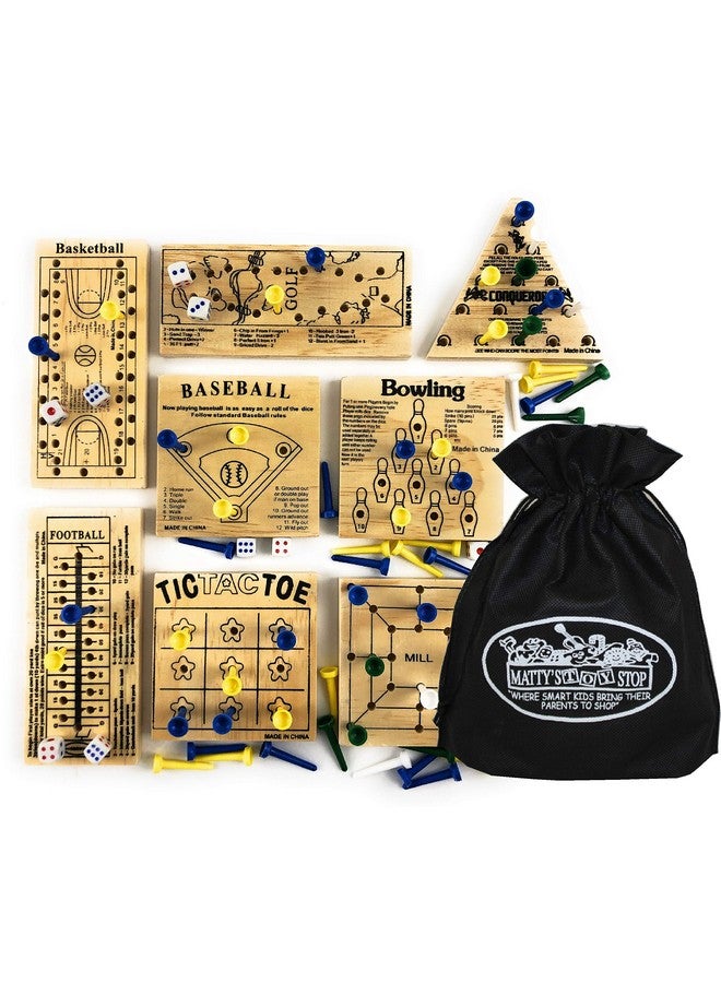 Matty's Toy Stop Deluxe Classic Peg Games Wood Puzzles (Baseball, Basketball, Bowling, Conqueror, Football, Golf, Mill & Tic Tac Toe) Gift Set Bundle with Bonus Storage Bag - 8 Pack - Image 1