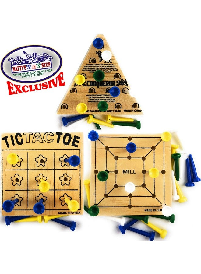 Matty's Toy Stop Deluxe Classic Peg Games Wood Puzzles (Baseball, Basketball, Bowling, Conqueror, Football, Golf, Mill & Tic Tac Toe) Gift Set Bundle with Bonus Storage Bag - 8 Pack - Image 5