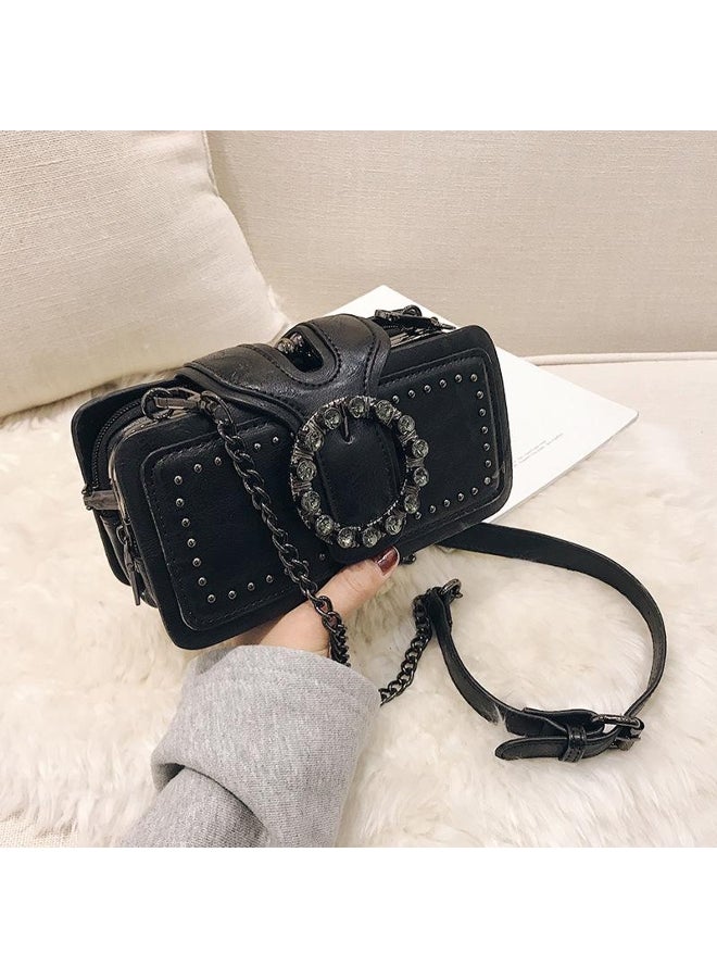 Yogodlns Yogodlns Vintage Shoulder Bag for Women PU Leather Armpit Bag Fashion Rhinestone Buckle Crossbody Bag Punk Designer Top-handle Bags