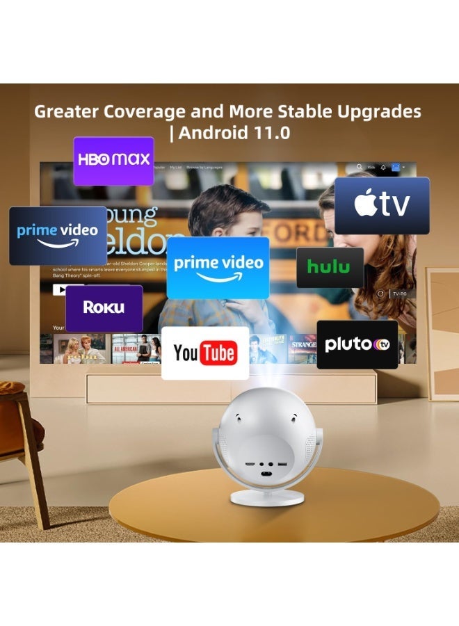 بروجكتور P360 المصغر الذكي، بدقة أصلية 1080p مع دعم لدقة 4K، وتطبيقات مدمجة، وسطوع يصل إلى 15000 لومن، وبؤرة تركيز كهربائية وتصحيح تلقائي للصورة (Auto Keystone)، وتصميم قابل للدوران 360°، مزود بتقنية واي فاي 6 والبلوتوث 5.2، مثالي لبروجكتورات السينما المنزلية. - Image 5