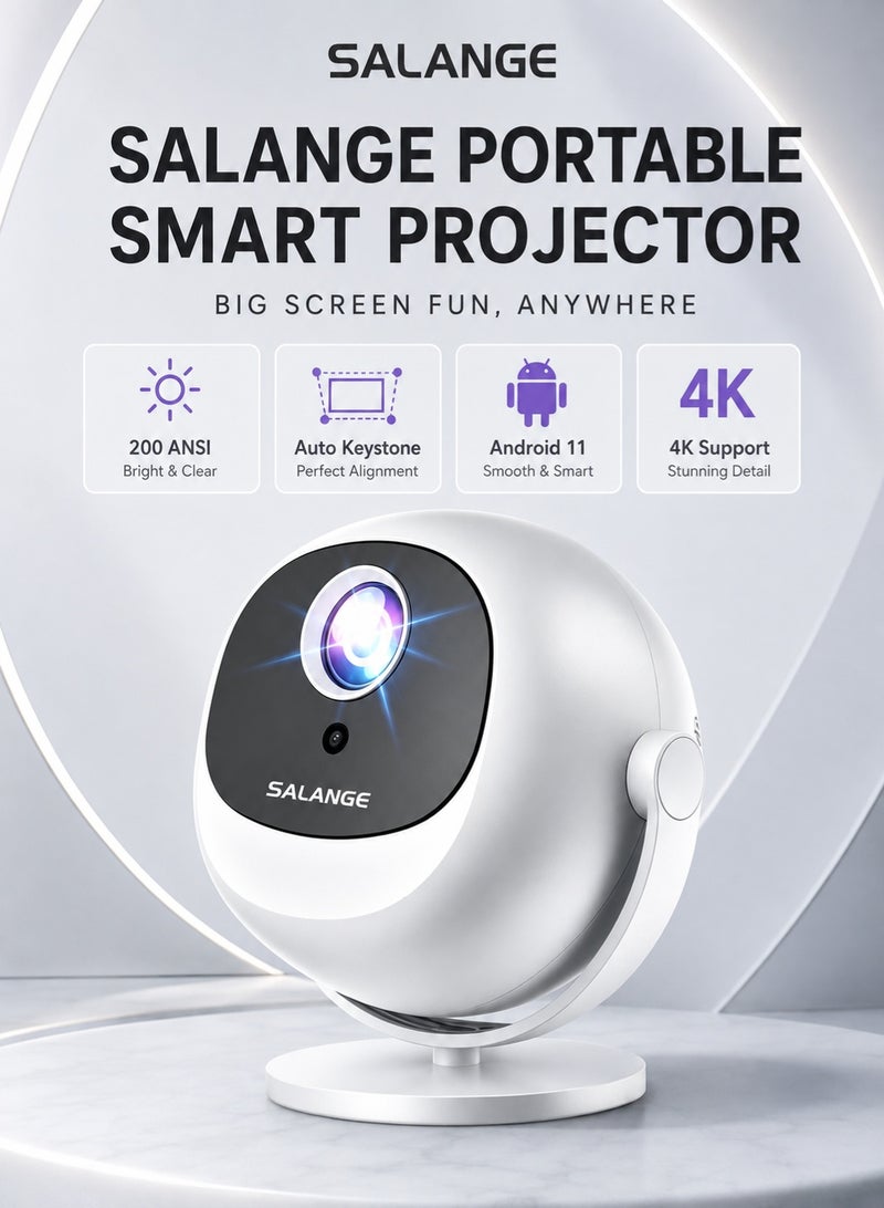 Salange P360 Mini Smart Projector, Native 1080P 4K Support,Built-in Apps,15000 Lumens,Electric Focus & Auto Keystone,360° Rotating Design with WiFi 6 Bluetooth 5.2 for Home Theater Projector - Image 1