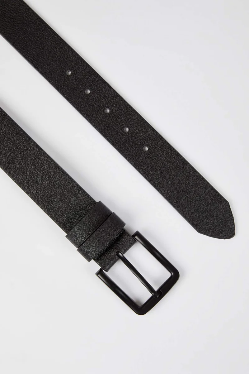 Defacto Men's Rectangle Buckle Faux Leather Belt