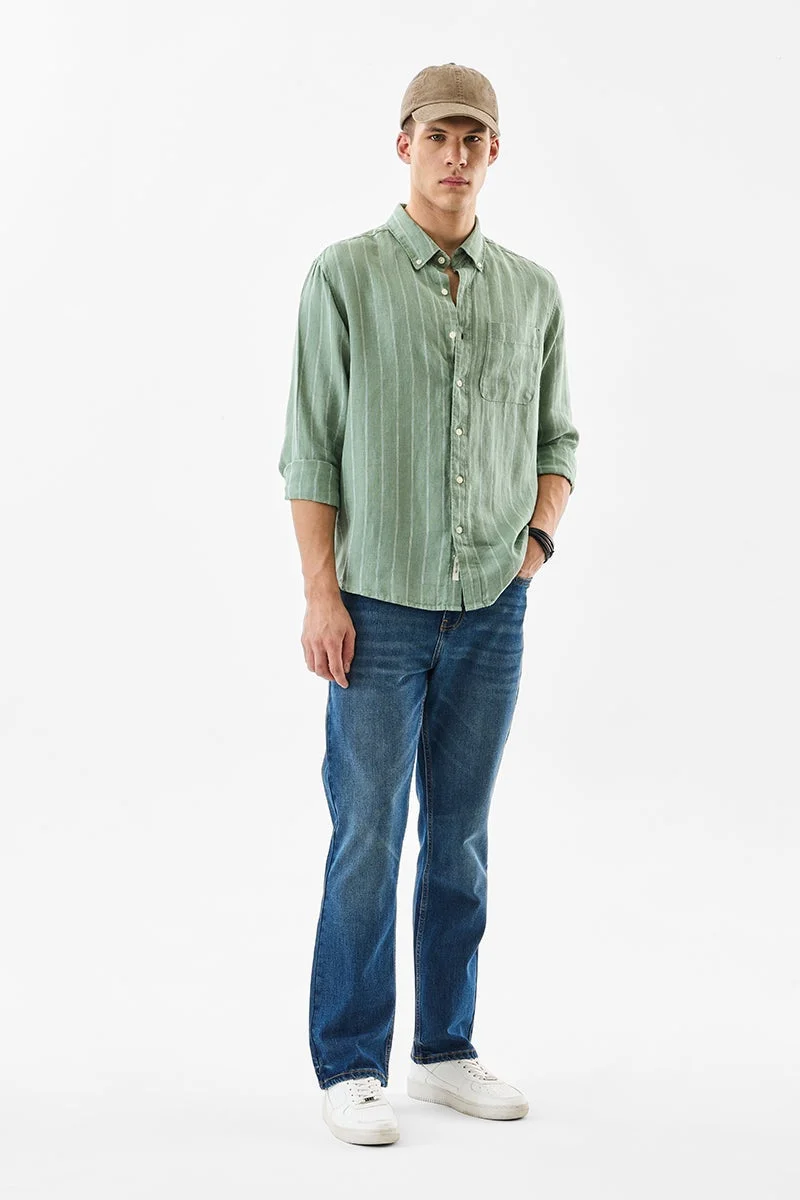 SNITCH Green Striped Long Sleeve Regular Fit Shirt