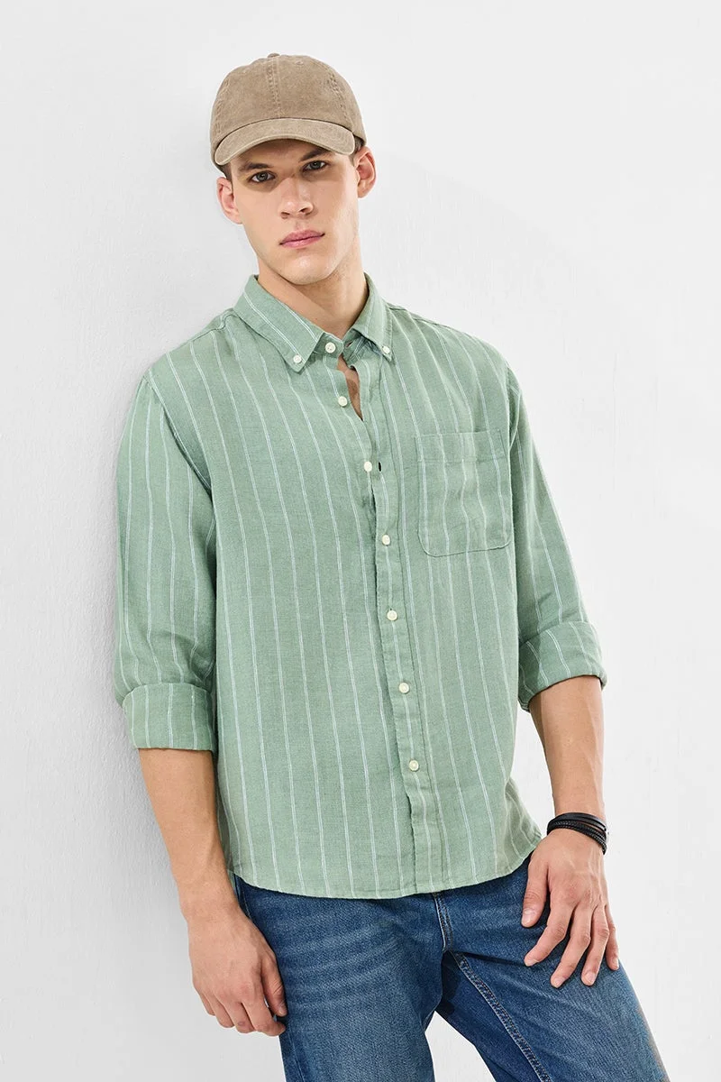 SNITCH Green Striped Long Sleeve Regular Fit Shirt