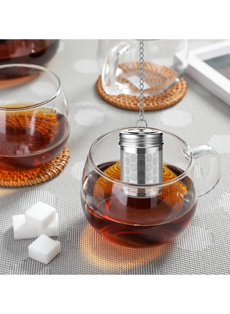 SYOSI مصافي شاي من الفولاذ المقاوم للصدأ، مصفاة شاي 304 من الفولاذ، مصفاة شاي للأوراق السائبة مع سلسلة لتعليقها، فلتر شاي بشبكة دقيقة، سلة مصفاة للشاي مع صينية لتقطير الشاي وشفاط لتوكيب الشاي، كوب، فنجان - Image 5