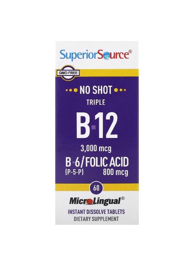 Superior Source Superior Source, Triple B-12, B-6, Folic Acid, 60 MicroLingual Instant Dissolve Tablets  - Image 1