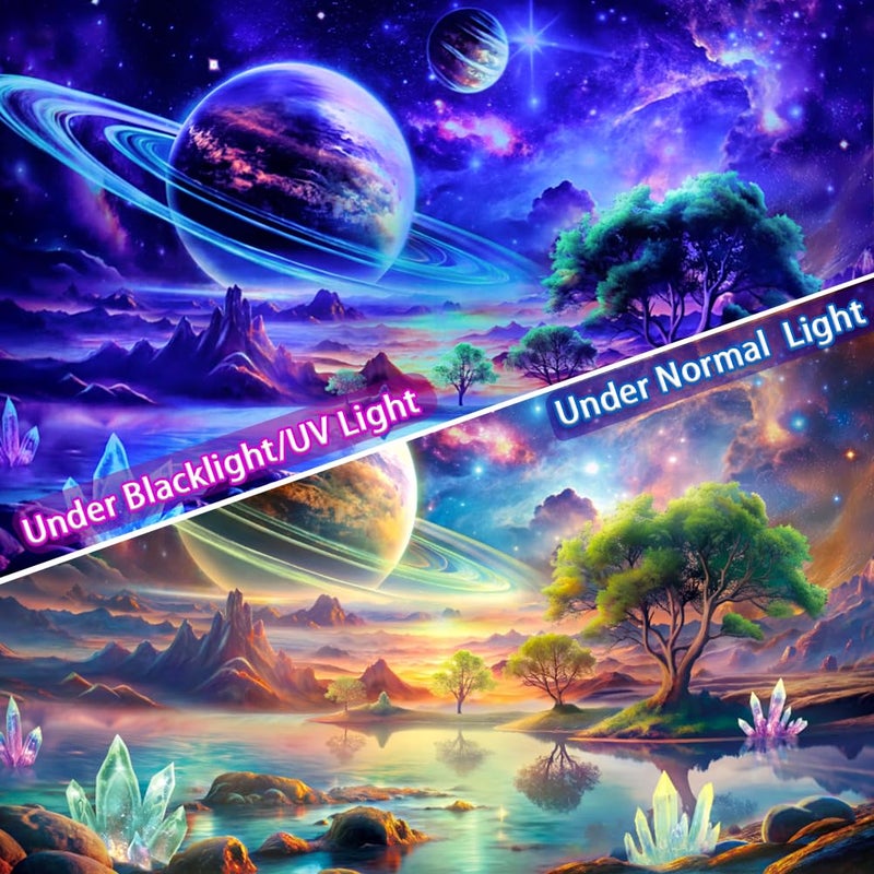 Lahasbja Blacklight Galaxy Space Tapestry UV Reactive Planet Wall Hanging Magical Trees Tapestries Cosmic Mountain Landscape Wall Decor Aesthetic Starry Night Backdrop for Bedroom - Image 5