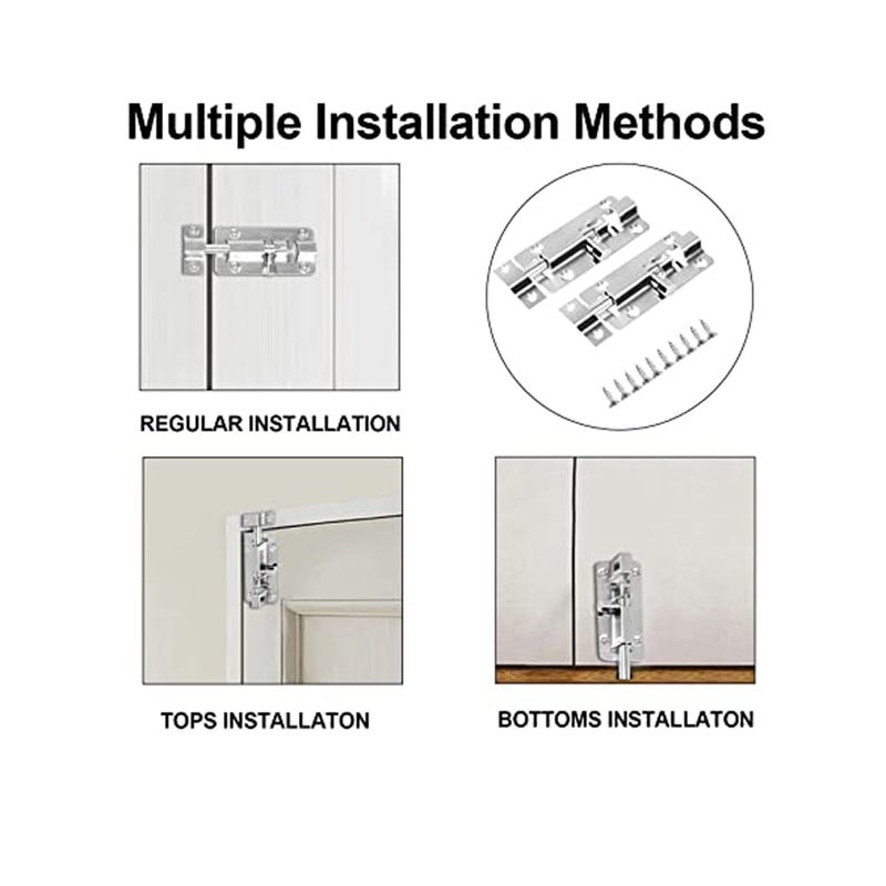 SOLARAE Door Bolt Lock Sliding Latch Lock with Screws 3 Inch Stainless Steel Sliding Latch Lock - 2 Pack Door Bolt Barrel Sliding Latch Lock Catch Latch Slide Bolt for All Type of Internal Doors - Image 5